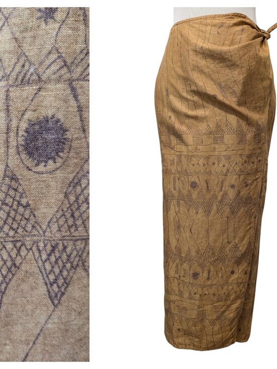 Lauren Ralph Lauren Dresses & Skirts - Lauren Ralph Lauren Vintage Womens Size 6 Tan Linen Aztec Tribal Wrap Tie Skirt